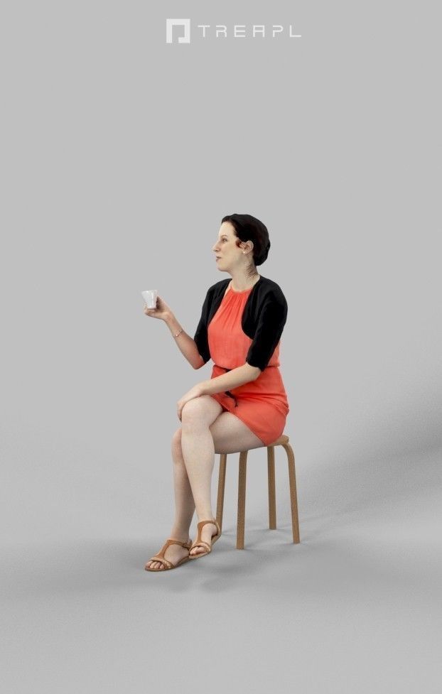 Eternal Elegant Casual Sitting Woman Drinking Coffee Low-poly 3D model_8