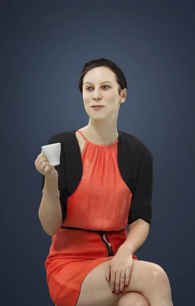 Eternal Elegant Casual Sitting Woman Drinking Coffee Low-poly 3D model_0