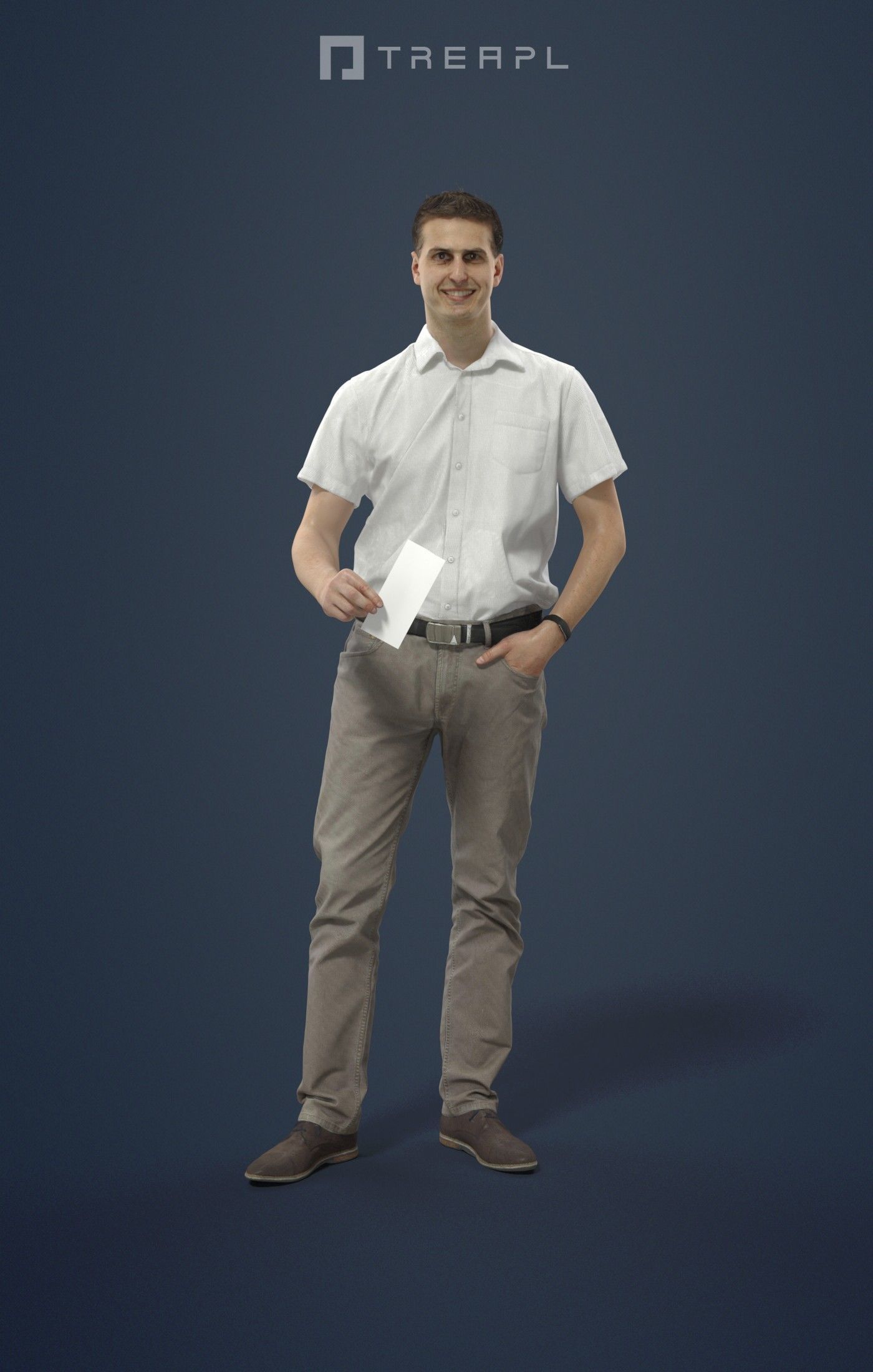 Romance Casual Man Urban in Shirt Standing holding a ticket Low-poly 3D model_1