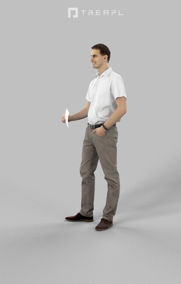 Romance Casual Man Urban in Shirt Standing holding a ticket Low-poly 3D model_8