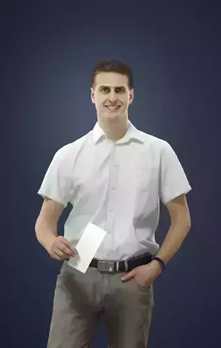 Romance Casual Man Urban in Shirt Standing holding a ticket Low-poly 3D model