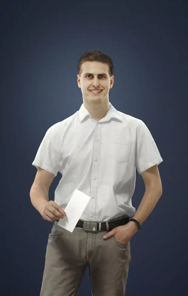 Romance Casual Man Urban in Shirt Standing holding a ticket Low-poly 3D model_0