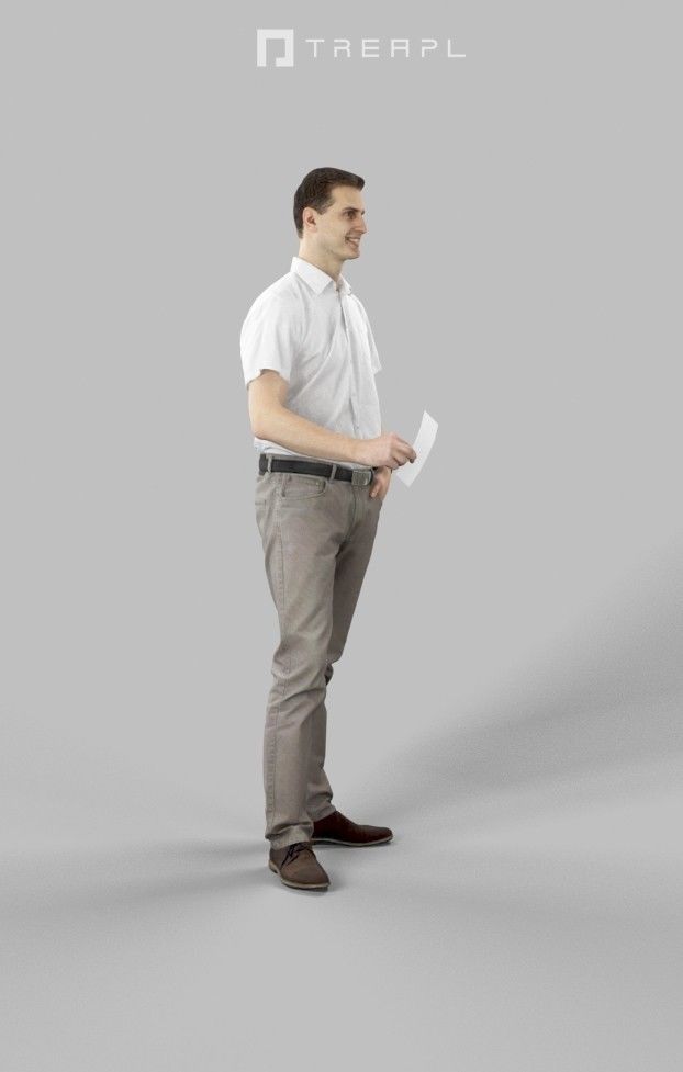 Romance Casual Man Urban in Shirt Standing holding a ticket Low-poly 3D model_4