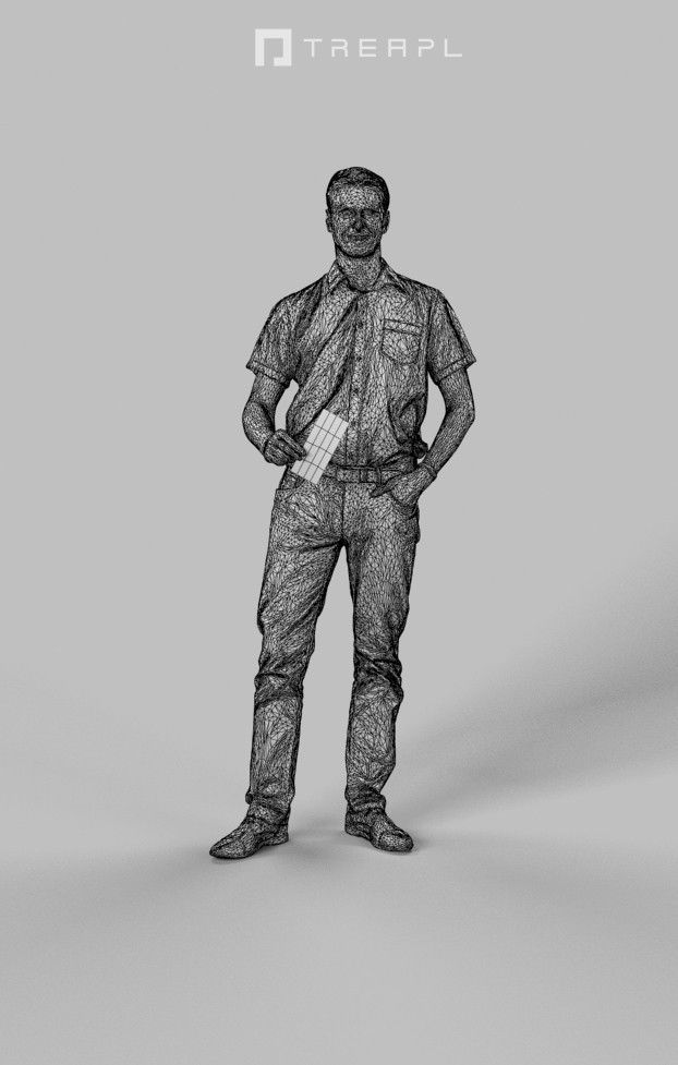 Romance Casual Man Urban in Shirt Standing holding a ticket Low-poly 3D model_9