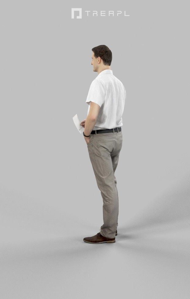 Romance Casual Man Urban in Shirt Standing holding a ticket Low-poly 3D model_7