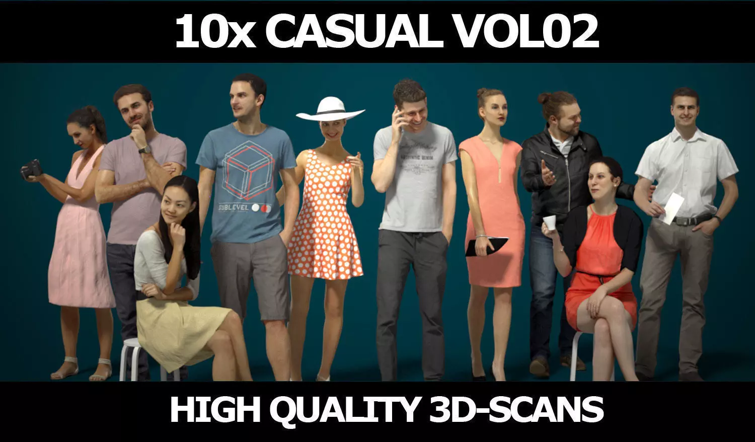 10x Man Woman Scanned Asian Foreground Casual People Vol02 3D Model Collection_0