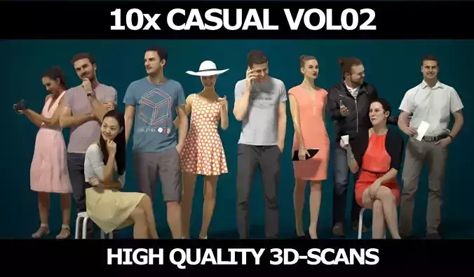 10x Man Woman Scanned  Asian Foreground Casual People Vol02 3D Model Collection