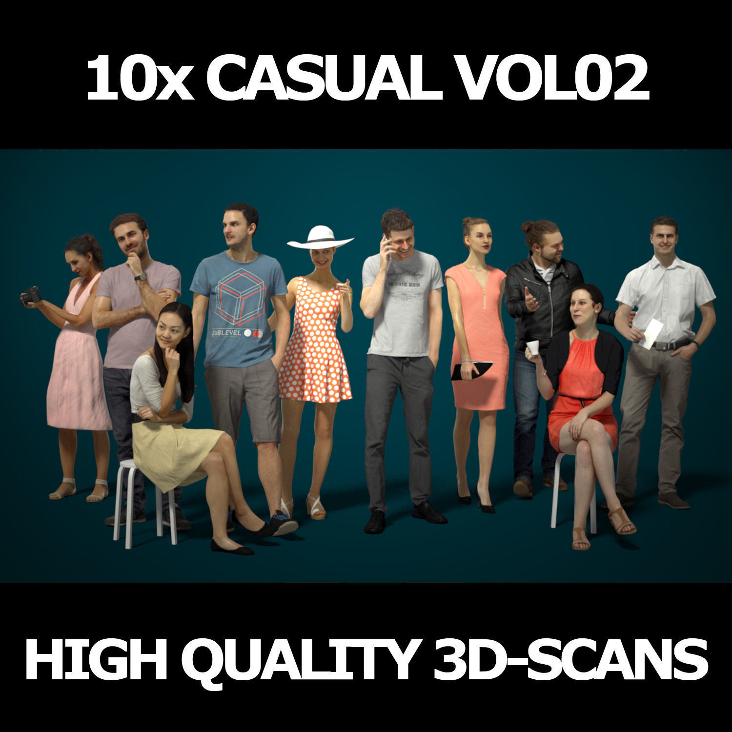 10x Man Woman Scanned Asian Foreground Casual People Vol02 3D Model Collection_1