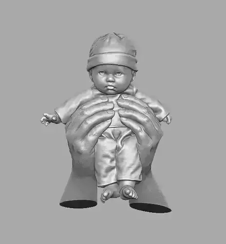 hands holding baby doll  3D model