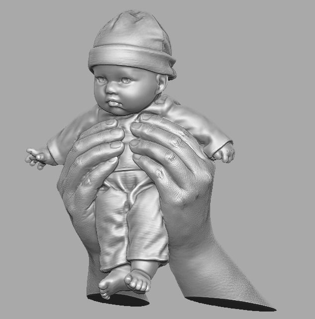 hands holding baby doll  3D print model_3
