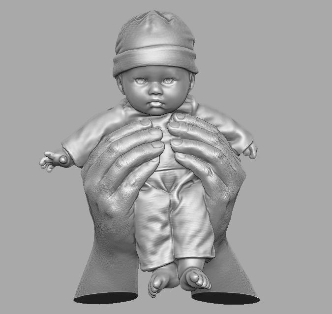hands holding baby doll  3D print model_1