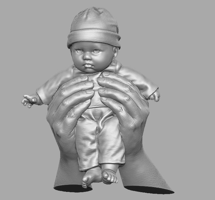 hands holding baby doll  3D print model_2