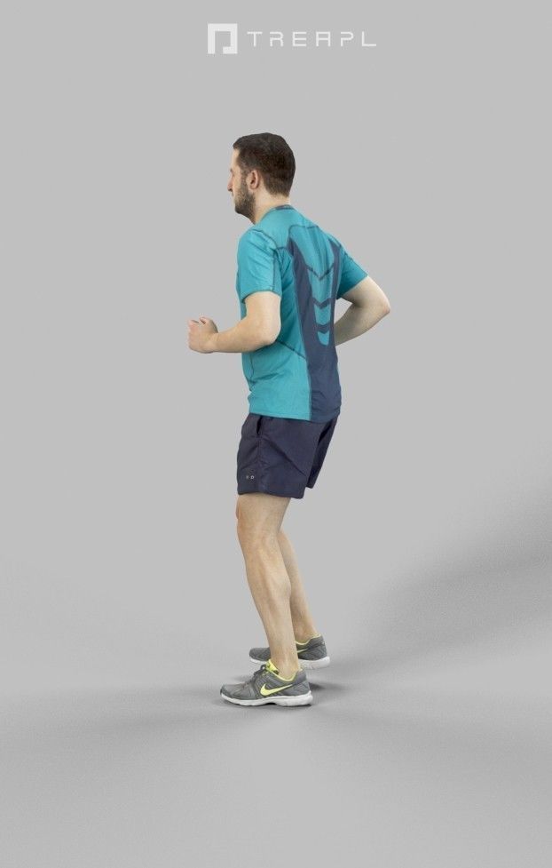 Portrait Sportswear Casual Man in Shorts Running Jogging Low-poly 3D model_5