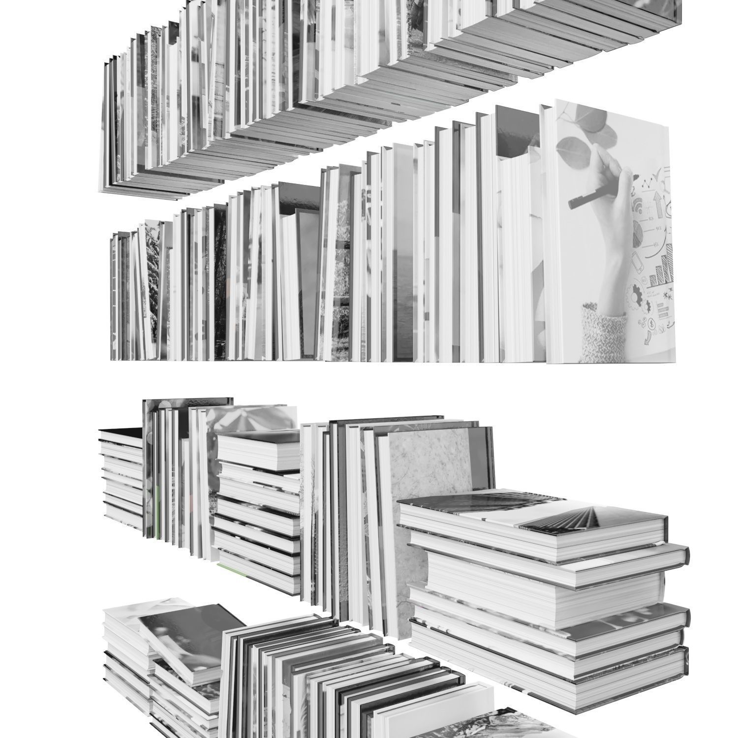 Books 150 pieces 2-6-4 Low-poly 3D model_12
