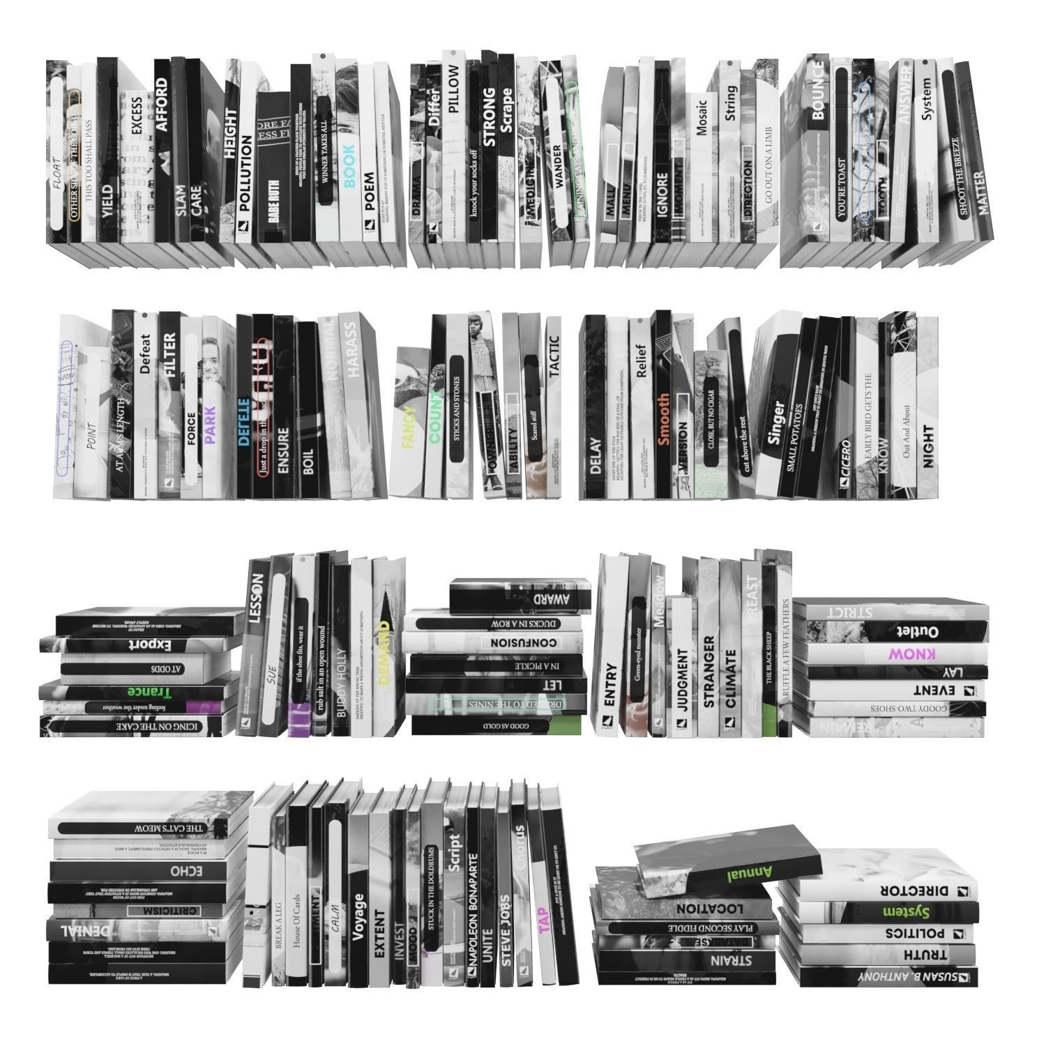 Books 150 pieces 2-6-4 Low-poly 3D model_1