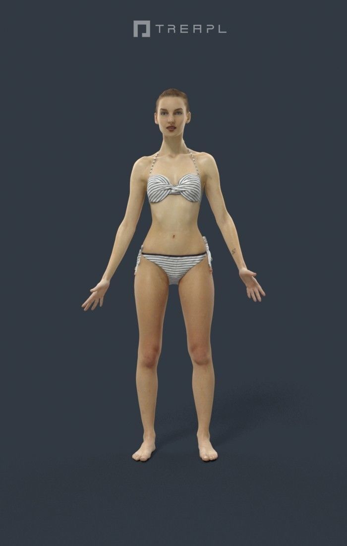Animated Attractive Woman in a Swimsuit - A-pose - Beauty Low-poly 3D model_1