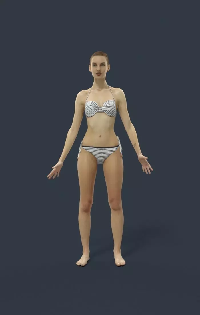 Animated Attractive Woman in a Swimsuit - A-pose - Beauty Low-poly 3D model_0