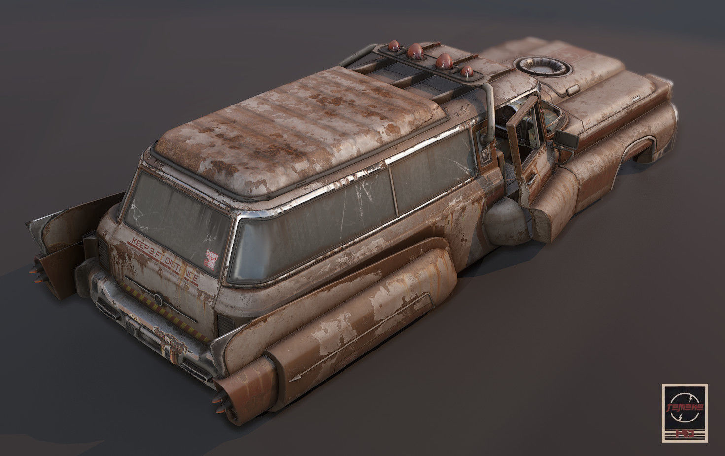 Abandoned Rusty Old Retro Future Ambulance Low-poly 3D model_3