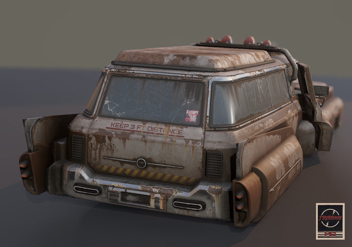 Abandoned Rusty Old Retro Future Ambulance Low-poly 3D model_4
