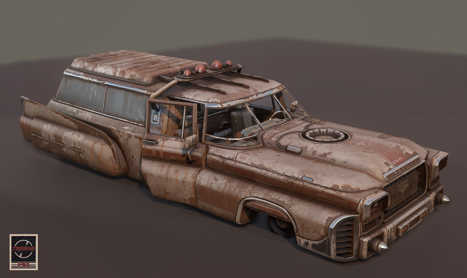 Abandoned Rusty Old Retro Future Ambulance Low-poly 3D model_2