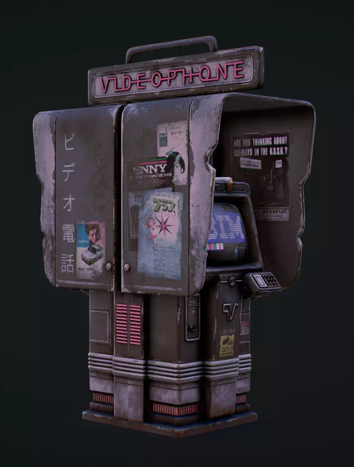 Cyberpunk Phone Booth Low-poly 3D model_0