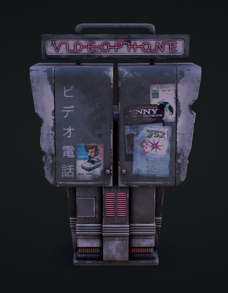 Cyberpunk Phone Booth Low-poly 3D model_1