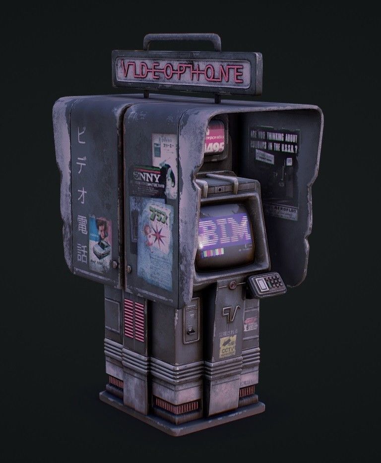 Cyberpunk Phone Booth Low-poly 3D model_3