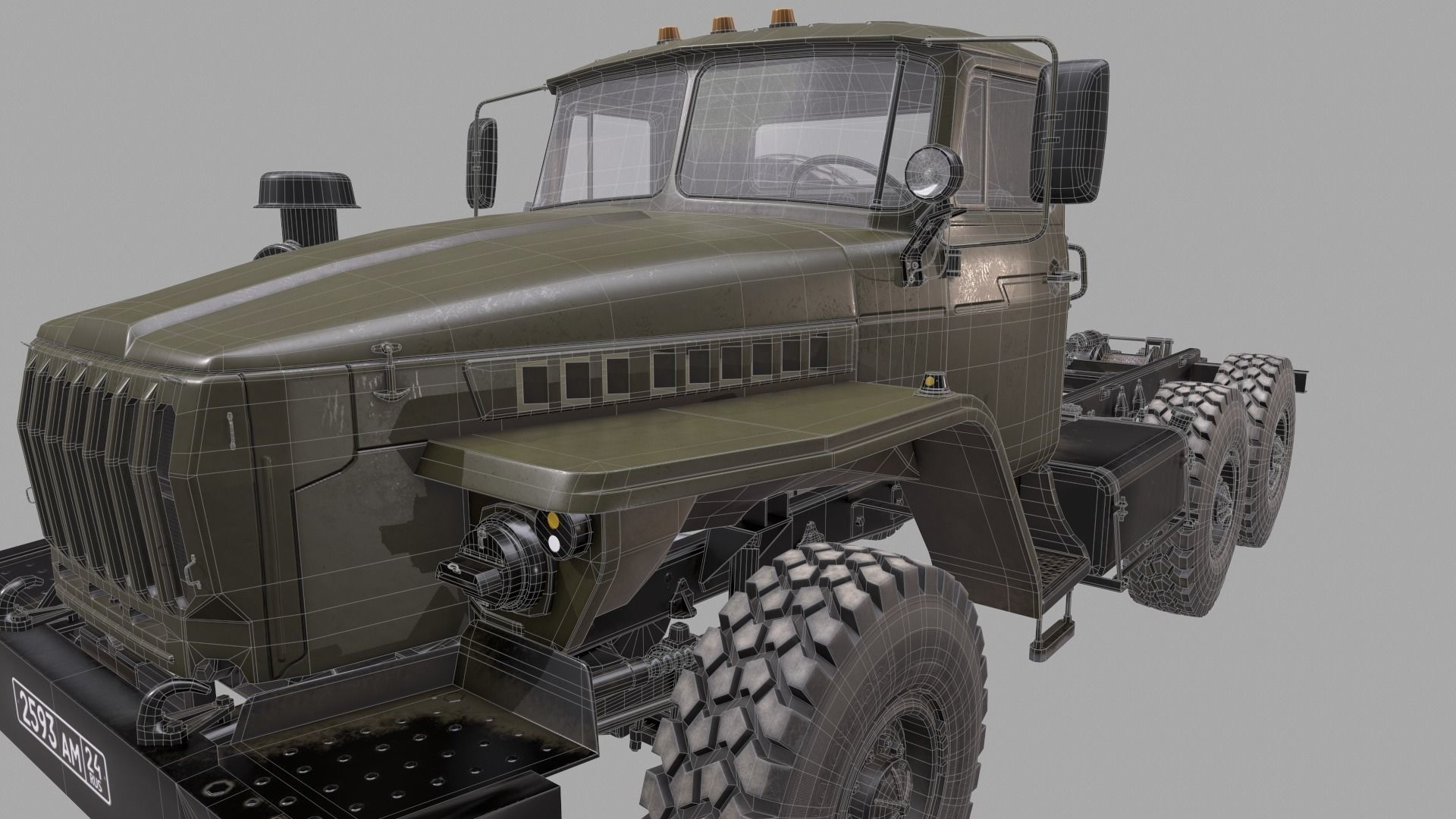 RUSSIAN MILITARY TRUCK URAL-4320 Low-poly 3D model_10