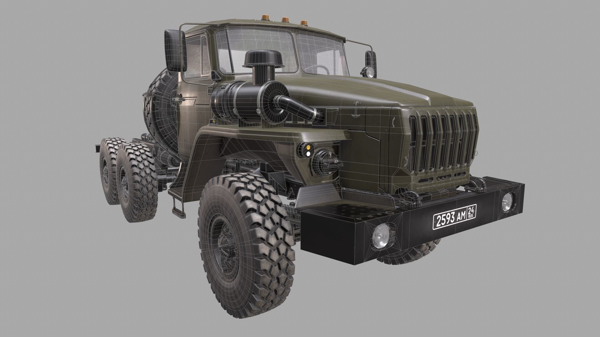 RUSSIAN MILITARY TRUCK URAL-4320 Low-poly 3D model_1
