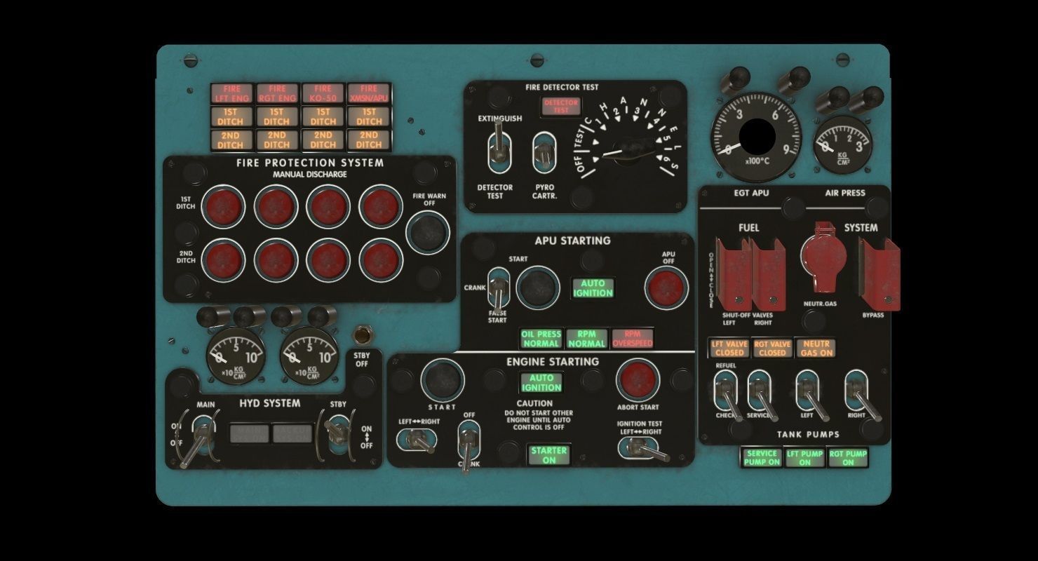 Mi-8MT Mi-17MT Central Overhead Panels Board English Low-poly 3D model_1
