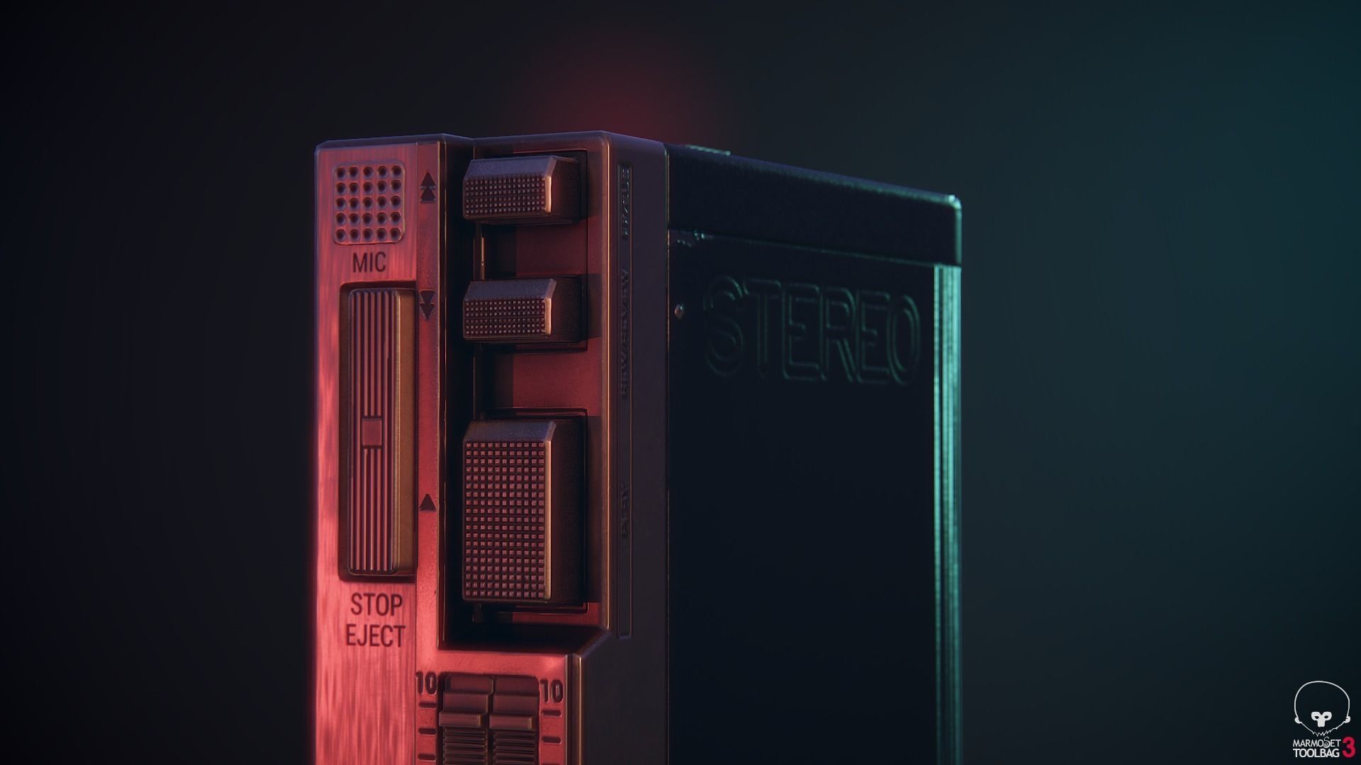 Vintage Old 1980s Cassette Player Walkman Low-poly 3D model_6