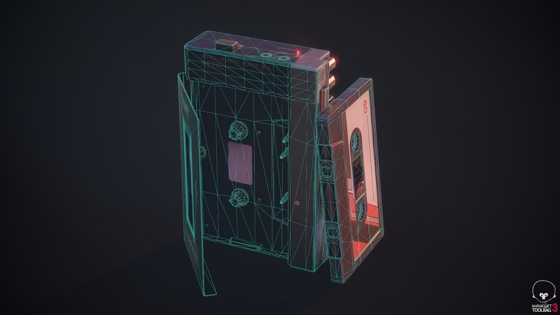 Vintage Old 1980s Cassette Player Walkman Low-poly 3D model_7