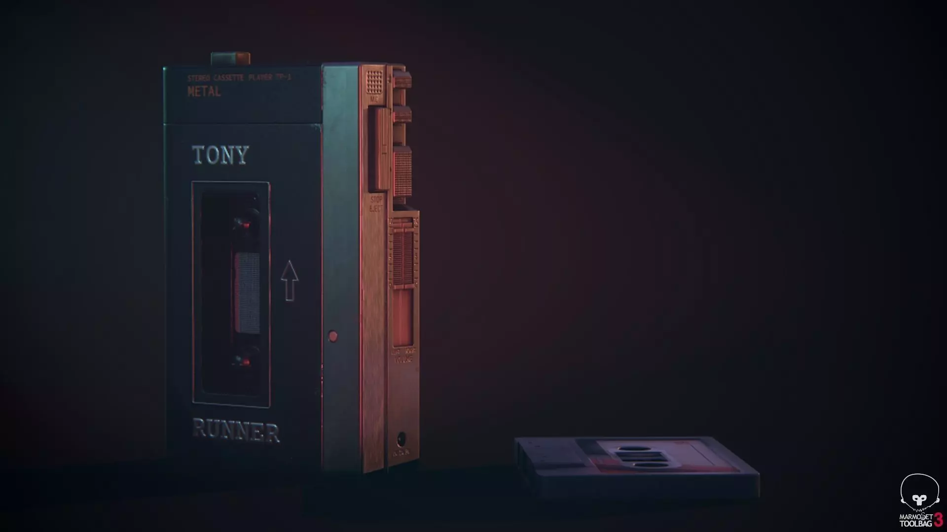Vintage Old 1980s Cassette Player Walkman Low-poly 3D model_0