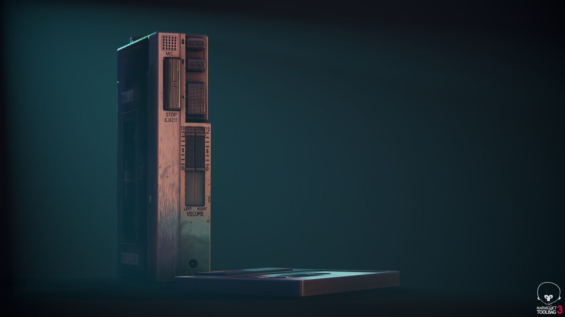 Vintage Old 1980s Cassette Player Walkman Low-poly 3D model_5