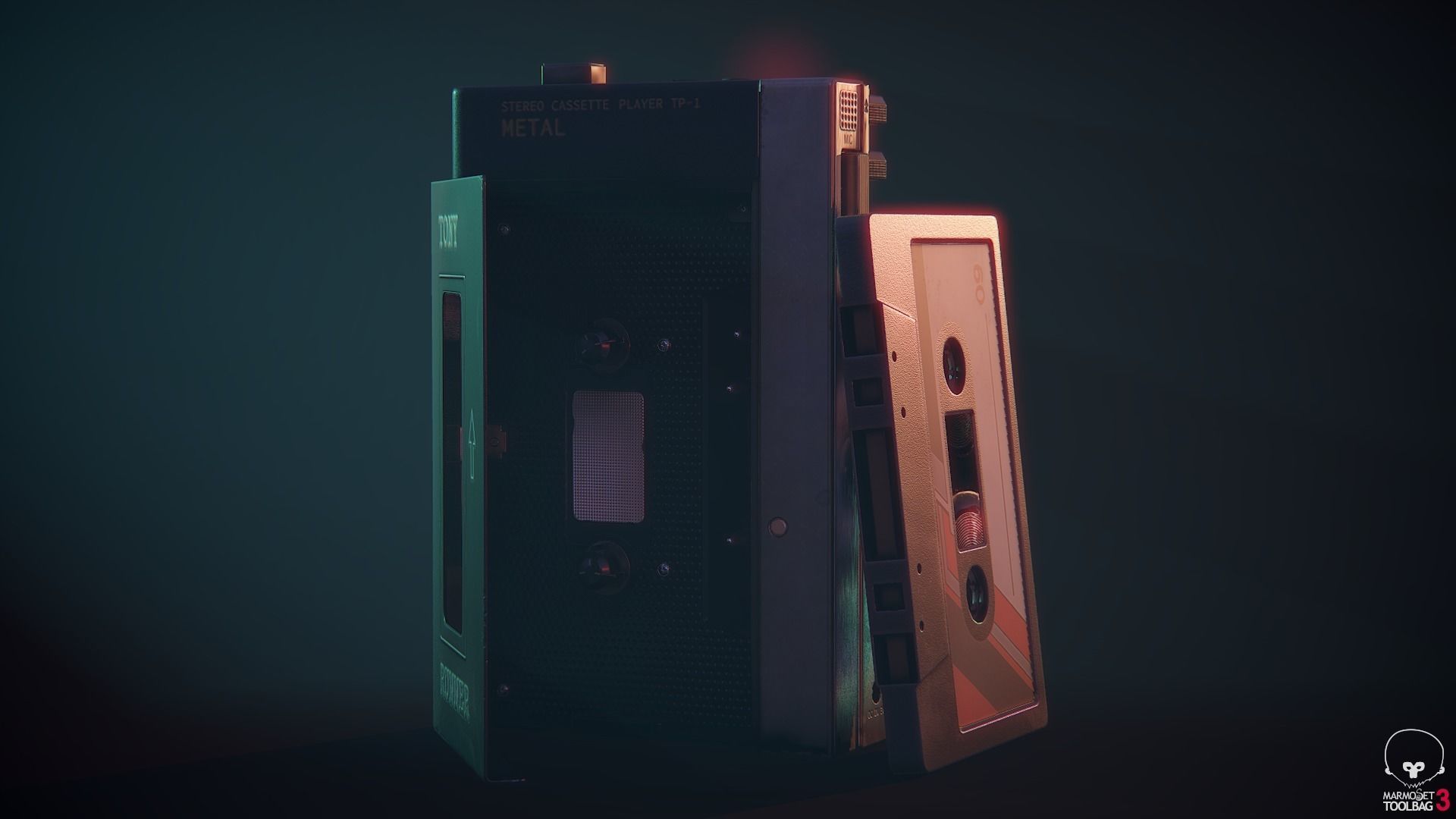 Vintage Old 1980s Cassette Player Walkman Low-poly 3D model_4