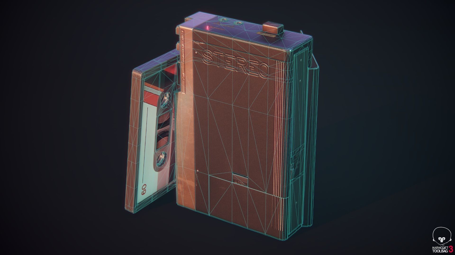 Vintage Old 1980s Cassette Player Walkman Low-poly 3D model_8