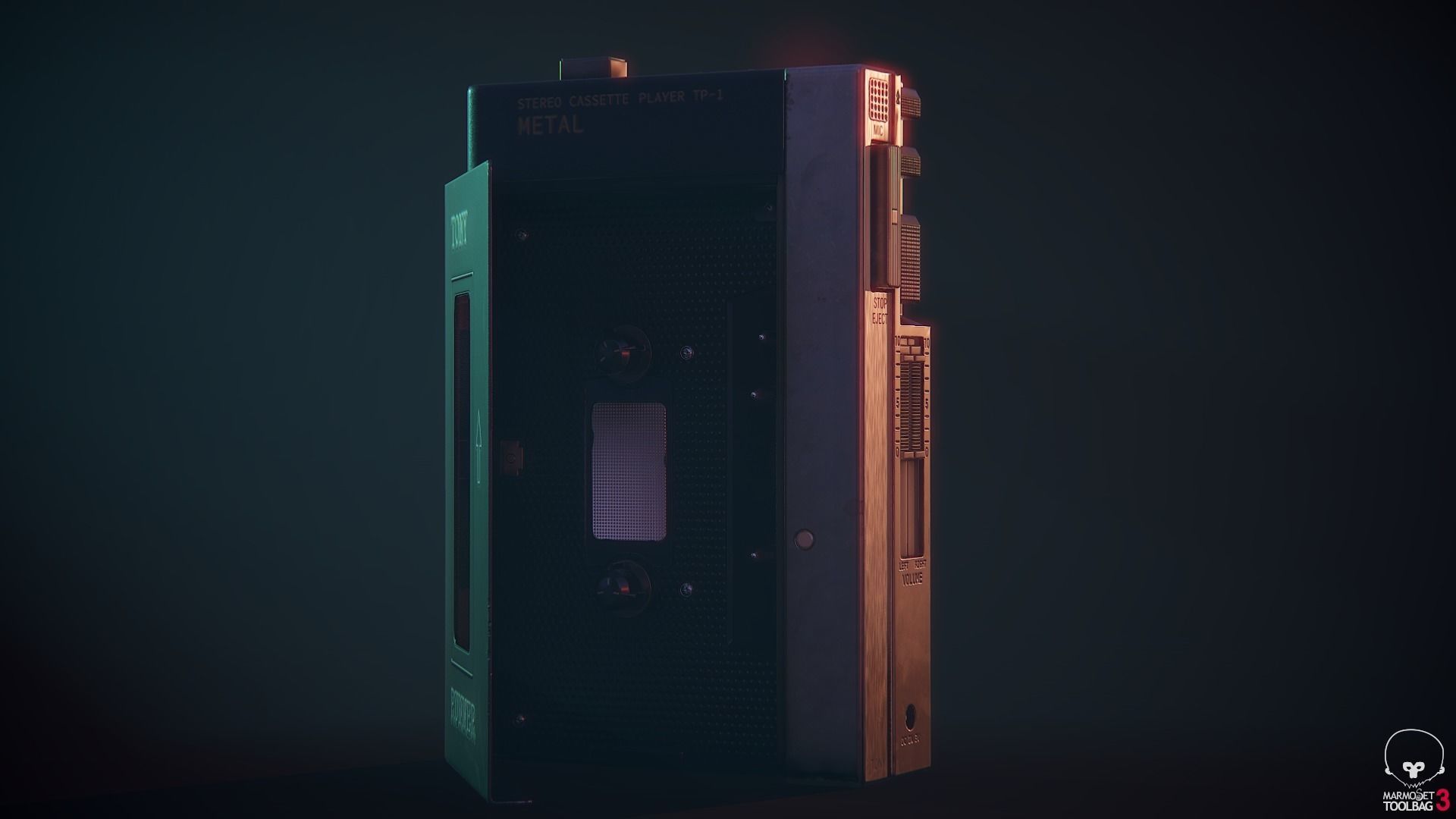 Vintage Old 1980s Cassette Player Walkman Low-poly 3D model_3