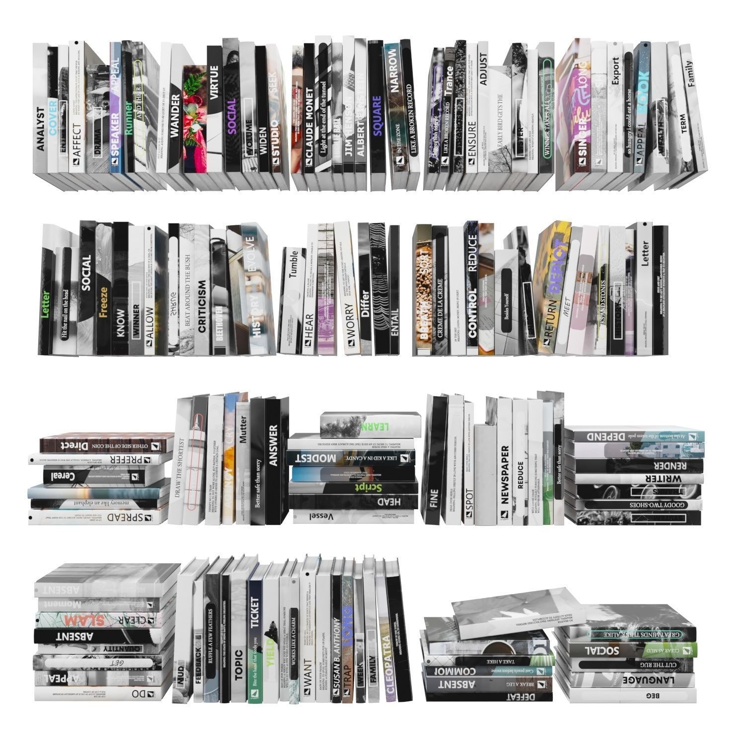 Books 150 pieces 4-6-1 Low-poly 3D model_1