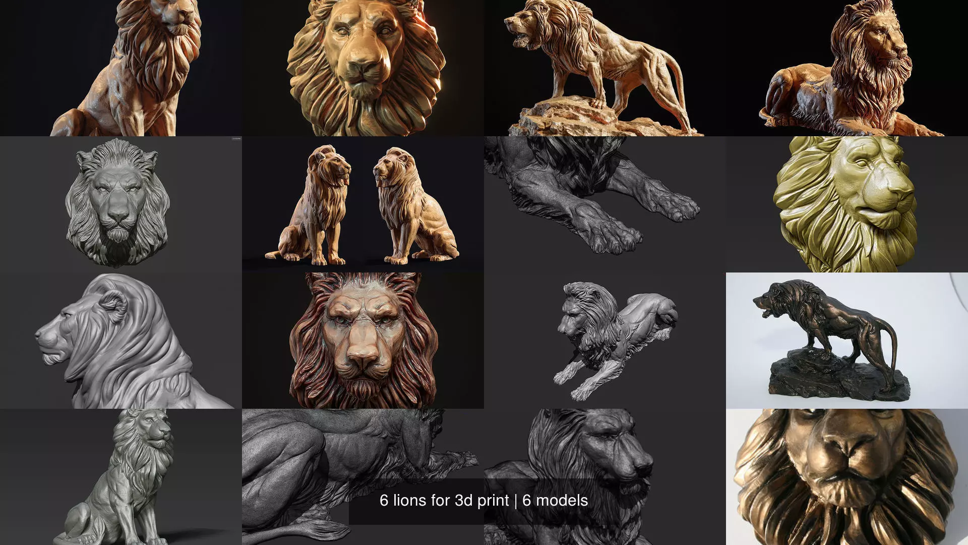 6 lions for 3d print 3D Model Collection_3