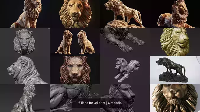 6 lions for 3d print