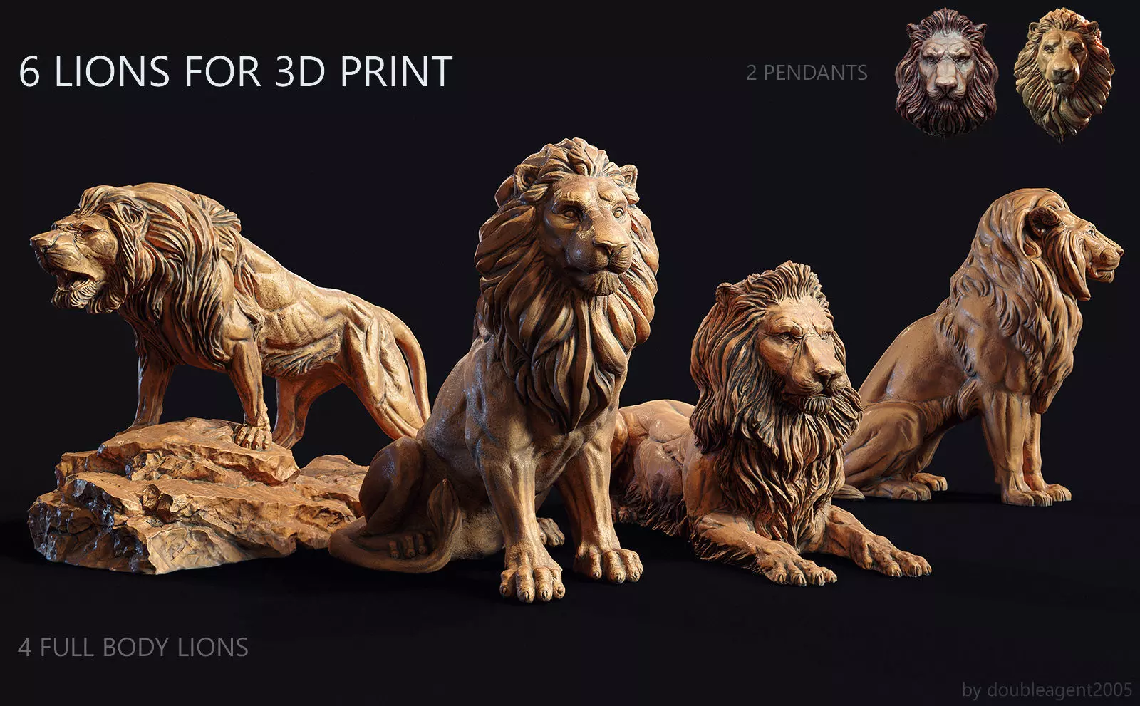 6 lions for 3d print 3D Model Collection_0