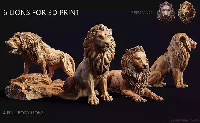 6 lions for 3d print 3D Model Collection