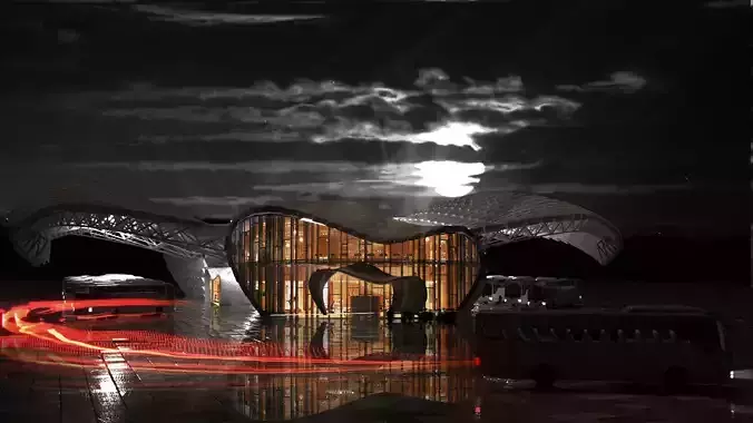 Parametric Bus Terminal Low-poly 3D model