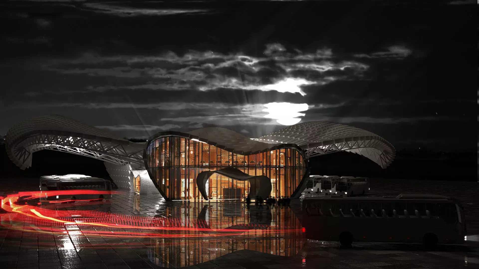 Parametric Bus Terminal Low-poly 3D model_0