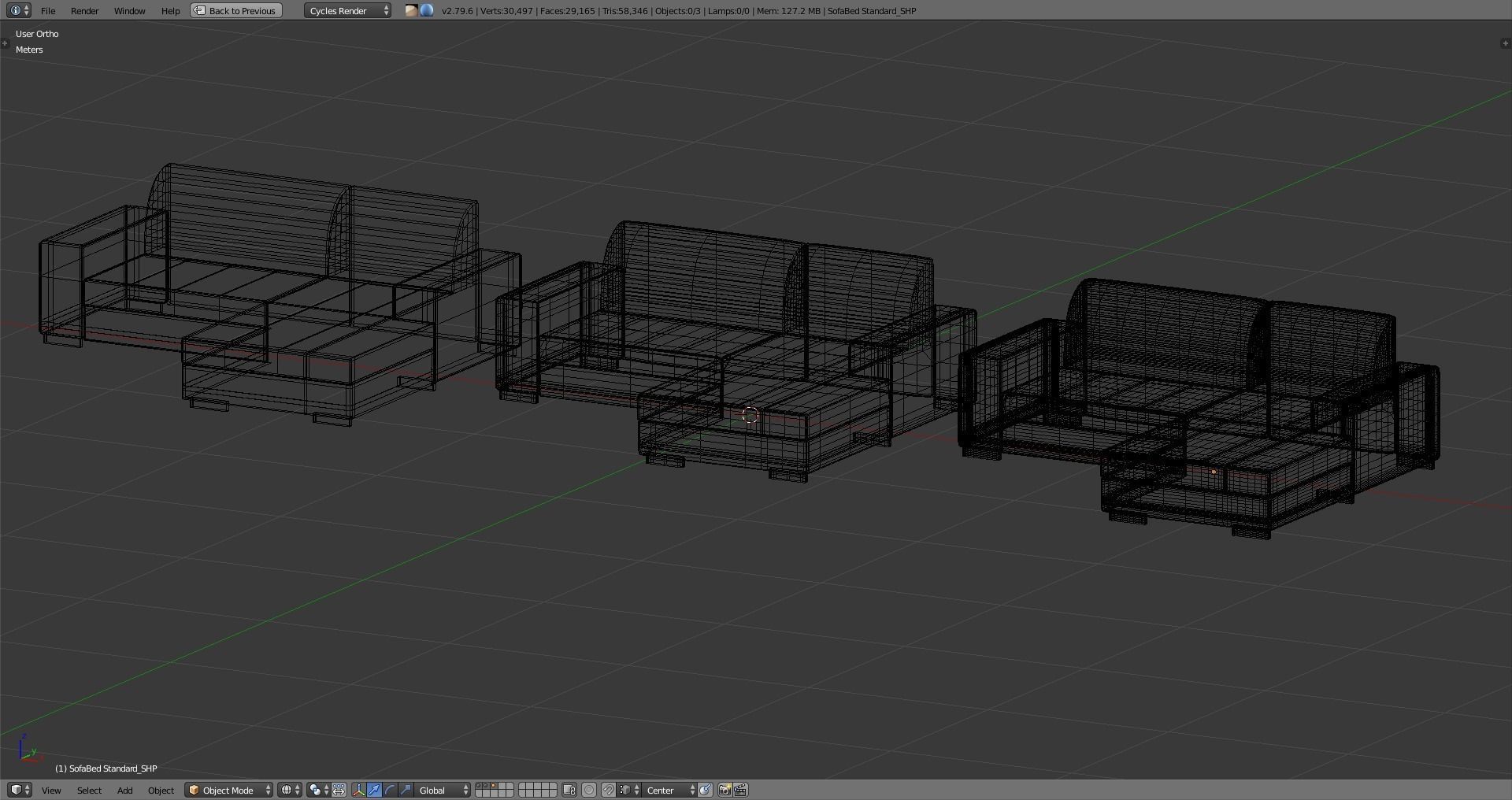 SofaBed Standard Low-poly 3D model_8