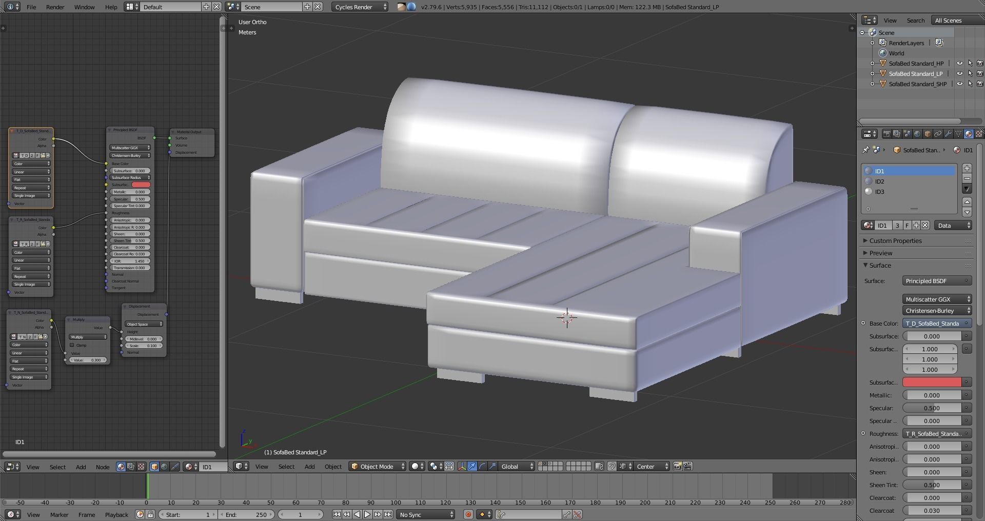 SofaBed Standard Low-poly 3D model_7