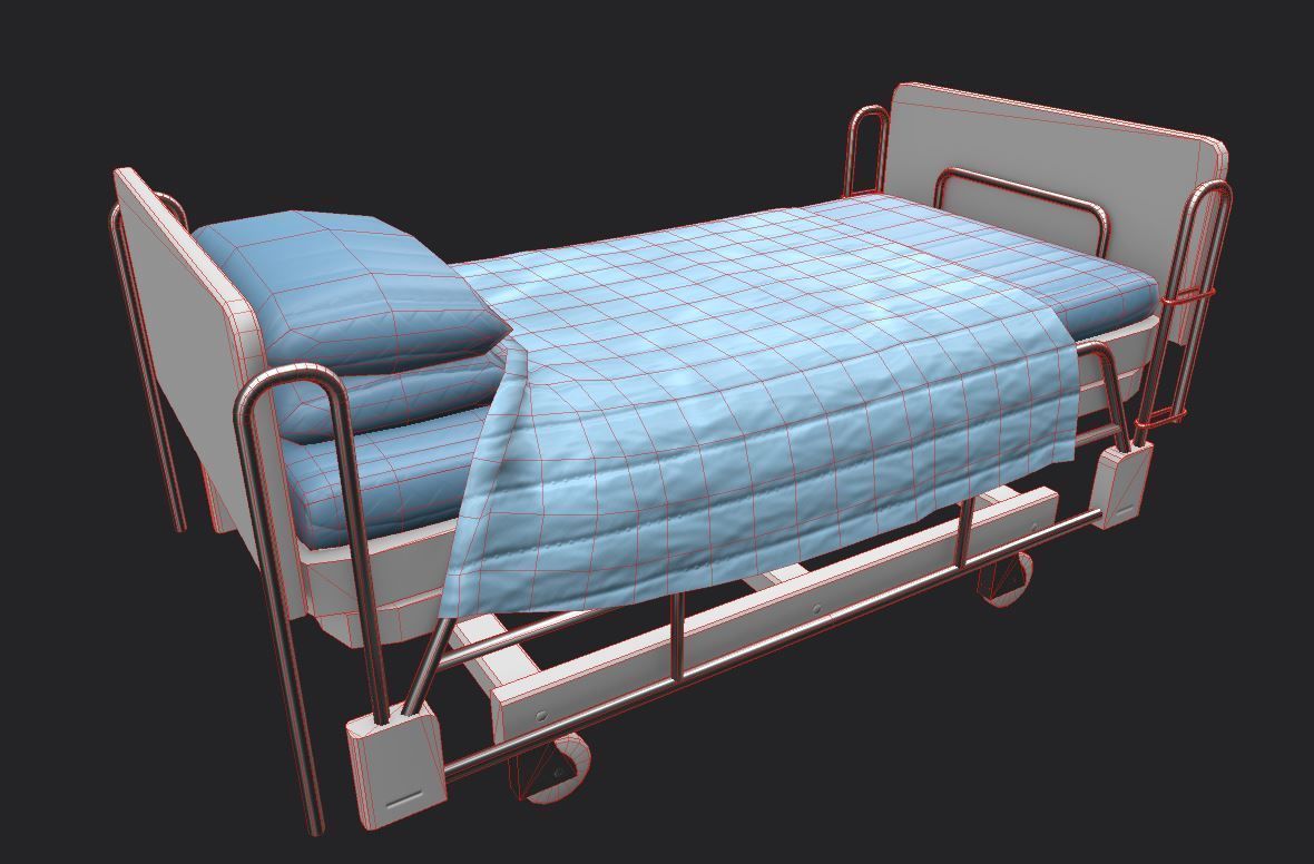 Hospital Bed Low-poly 3D model_3