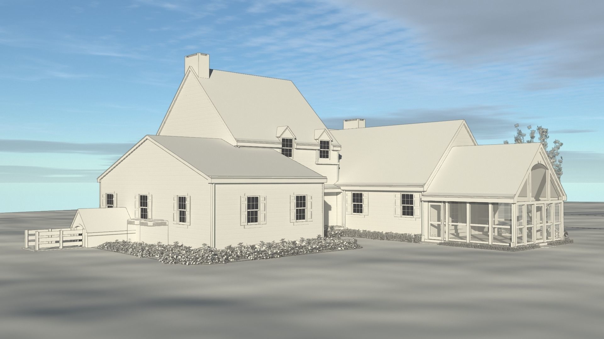Colonial Revival Farm House 3D print model_1
