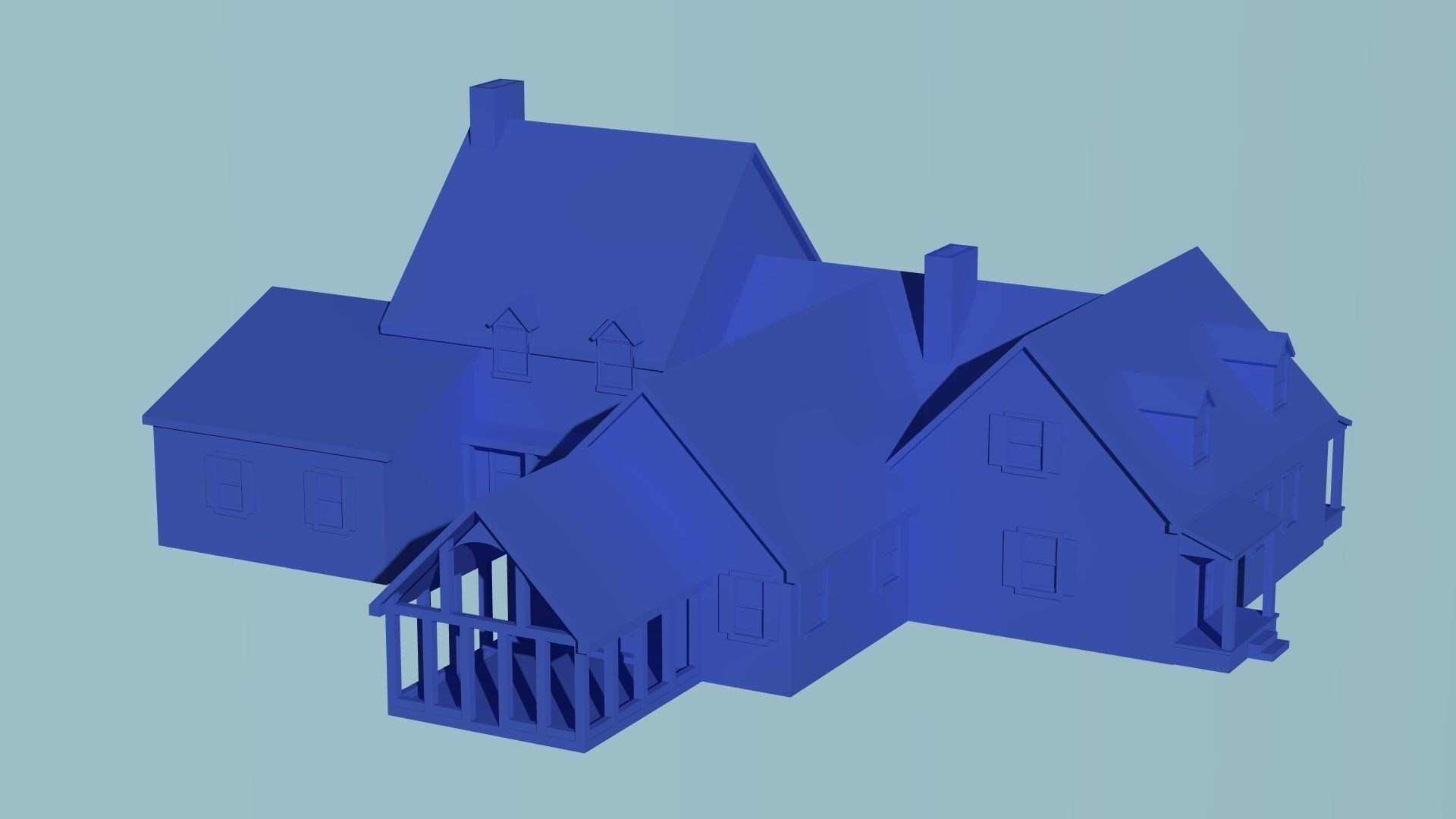Colonial Revival Farm House 3D print model_3