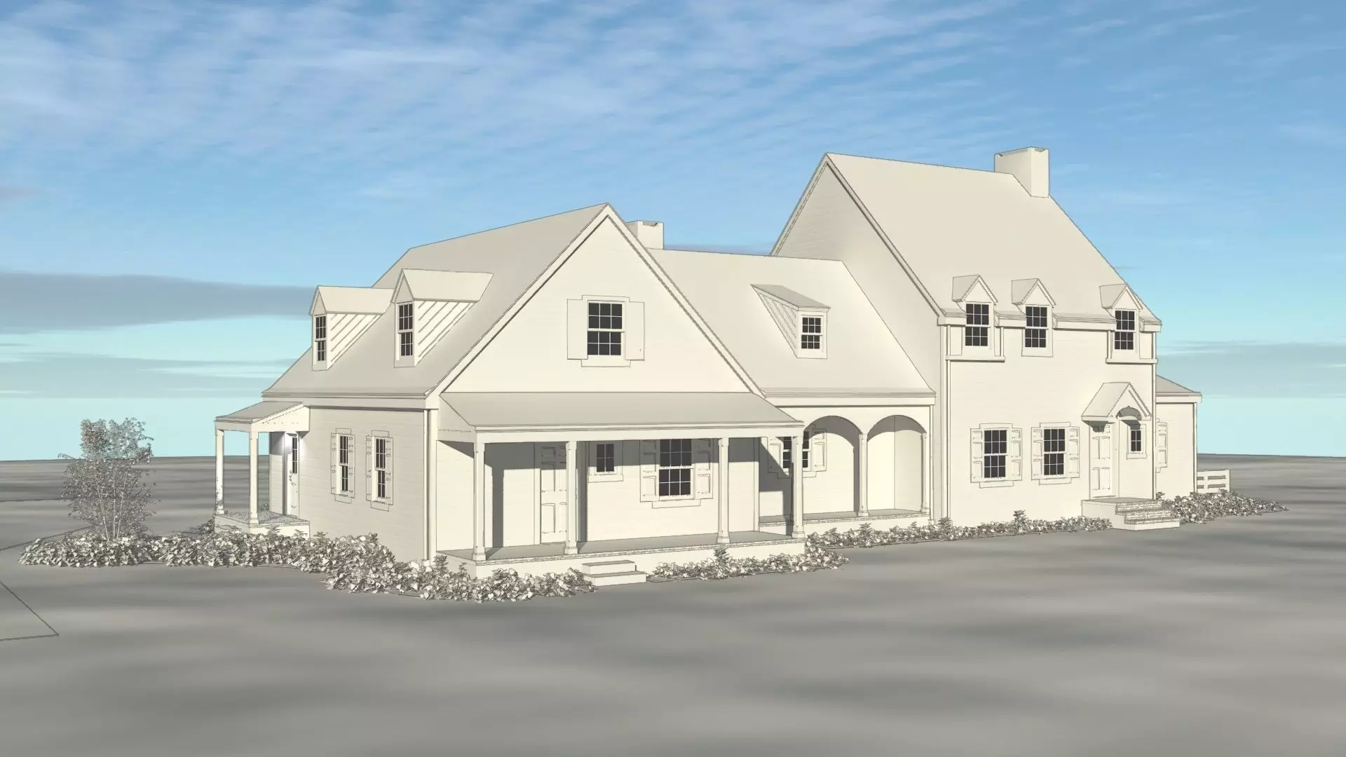 Colonial Revival Farm House 3D print model_0